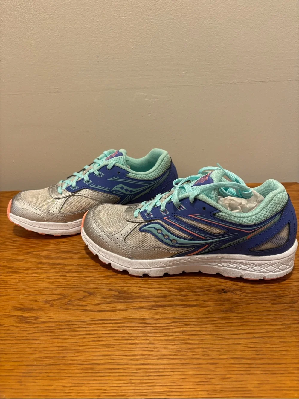 Saucony Silver & Teal Athletic Sneakers with Coral Accents